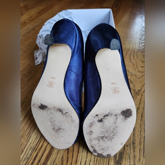 Caparros Navy Blue Satin Peep Toe Heel with Rhinestone Buckle US7.5 - Picture 2 of 6